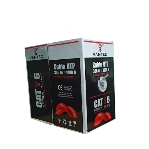 [013007008VANCAT6EXT23AWG] CABLE VANTEC CAT6 UTP ROLLO 305MTS 23AWG 80% COBRE PARA EXTERIOR